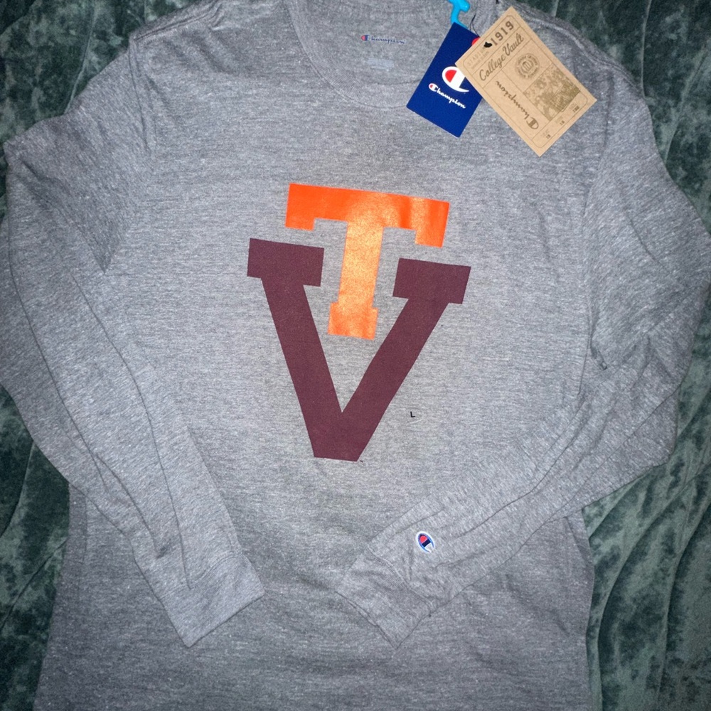 NWT Vintage Logo VT Virginia Tech Long Sleeve Tee Grey Hokies 🦃🏈